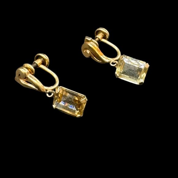 Vintage 12K Gold Filled Earrings Citrine Semi-P Gemstone Rectangle Screw backs - Picture 4 of 7